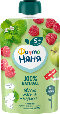 Пюре ФрутоНяня Яблоко/Малина/Мелисса с 5мес д/п 90г