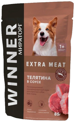 Корм влажный для собак Мираторг Winner Extra Meat Телятина в соусе 85г