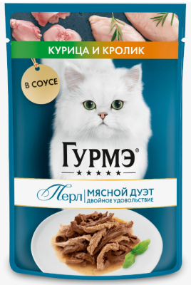 Корм влажный для кошек Гурмэ Перл Мясной дуэт Курица/Кролик в соусе 75г