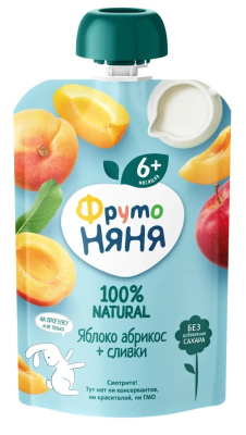 Пюре ФрутоНяня Яблоко/Абрикос/Сливки с 6мес д/п 90г БЗМЖ