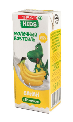 Коктейль молочный SPAR Kids Банан с 12мес 2,5% 200г БЗМЖ