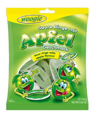 Мармелад жевательный Вуги Кислые кольца со вкусом яблока 250г