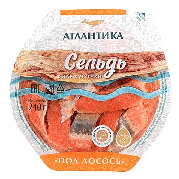 Сельдь филе-кусочки с/с в масле Под лосось  Атлантика 240г