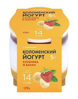 Йогурт Коломенский Клубника/Банан 5% стекло 170г БЗМЖ