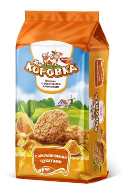 Печенье Коровка сдобное с овсяными хлопьями и апельсиновыми цукатами 152г