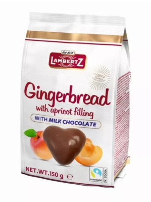 Пряники Ламбертц имбирные с абрикосовой начинкой в молочном шоколаде 150г