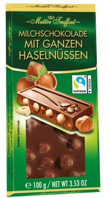 Шоколад Мэтр Трюффо молочный с цельным Фундуком 100г