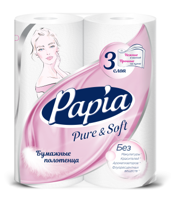 Полотенце бумажное Папиа 3-сл 2 рул Пьюр Энд Софт