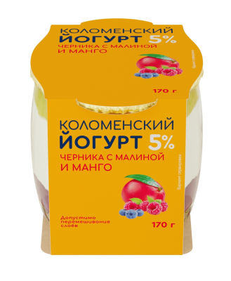 Йогурт Коломенский Черника/Малина/Манго 5% стекло 170г БЗМЖ