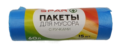 Пакеты для мусора SPAR с ручками 60л 15шт SM278