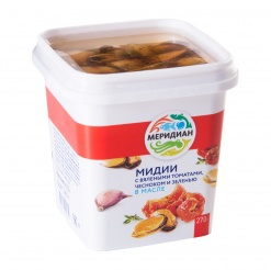 Мидии в масле с вялеными томатами/чесноком/зеленью Меридиан 270г