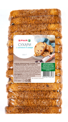 Сухари SPAR Большие с изюмом в сахаре 300г