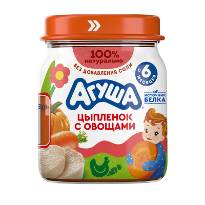 Пюре Агуша Цыпленок/Овощи с 6мес ст/б 100г