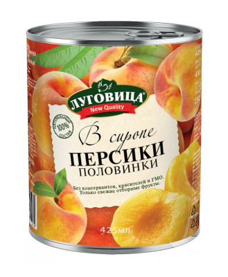 Персики Луговица половинки в сиропе 425г ж/б
