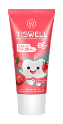 Зубная паста детская Tiswell реминерализующая с наногидроксиапатитом Клубничный пломбир с 2 лет 60г