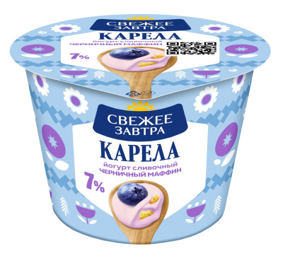 Йогурт сливочный Карела Свежее Завтра Черничный маффин 7% 180г БЗМЖ