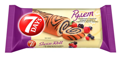Рулет 7Дней бисквитный с начинкой ягодное ассорти 200г