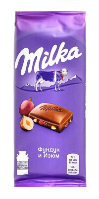 Шоколад Милка молочный Фундук/Изюм 100г