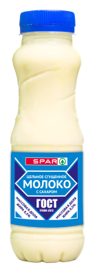 Молоко сгущенное цельное SPAR с сахаром ГОСТ 8,5% бутылка 350г БЗМЖ