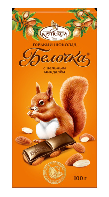 Шоколад Крупской горький Белочка с цельным миндалем 100г