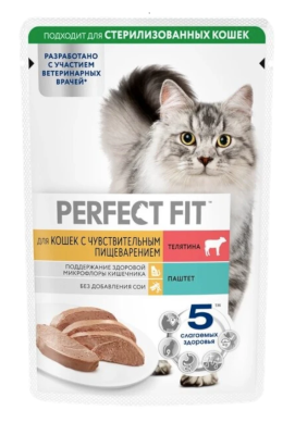 Корм влажный для кошек с ч/пищ ПерфектФит Телят паштет 75г