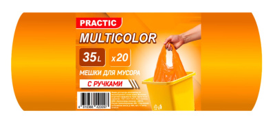 Мешки для мусора Практик Мультиколор оранжевые с ручками 35л 20шт