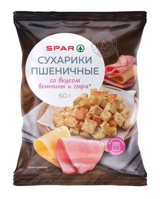 Сухарики пшеничные SPAR Ветчина и сыр 60г