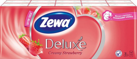 Платочки zewa de luxe клубника носовые бумажные 10шт м/у (7322540905069)