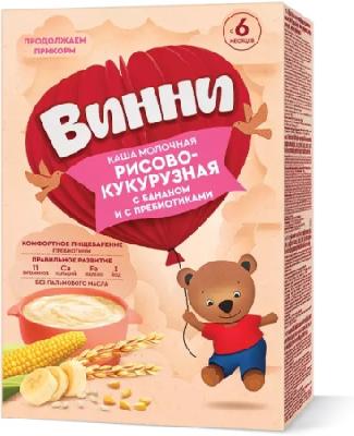 Каша молочная Винни рисово-кукурузная Банан/Пребиотики с 6мес 200г БЗМЖ