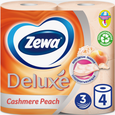 Бумага туалетная Зева 3-сл 4 рул Делюкс персик