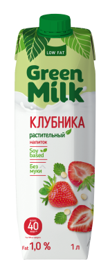 Напиток растительный ГринМилк Клубника 1л