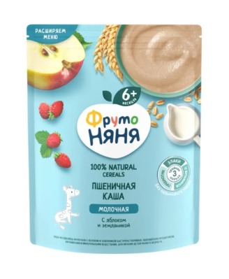 Каша молочная ФрутоНяня пшеничная Яблоко/Земляника с 6мес д/п 190г БЗМЖ