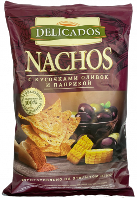Чипсы кукурузные Начос Деликадос с Кусочками оливок и паприки 150г