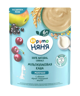 Каша молочная ФрутоНяня мультизлаковая Яблоко/Черная смородина/Вишня с 6мес д/п 190г БЗМЖ