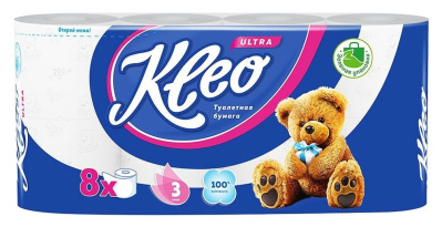 Бумага туалетная Клео 3-сл 8 рул Ультра