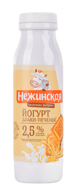 Йогурт питьевой Нежинская МФ Злаки Печенье 2,5% 275г БЗМЖ