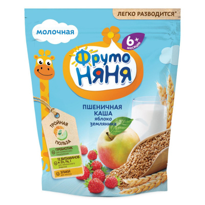 Каша молочная ФрутоНяня пшеничная Яблоко/Земляника с 6мес д/п 200г БЗМЖ