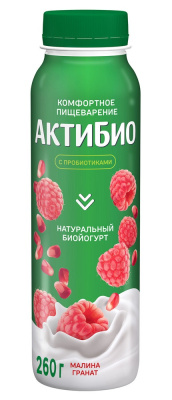 Биойогурт питьевой Актибио Малина/Гранат 1,5% 260г БЗМЖ
