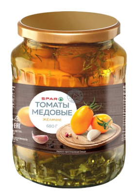 Томаты Медовые желтые маринованные SPAR 680г ст/б