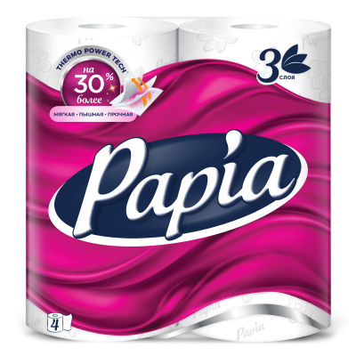 Бумага туалетная Папиа 3-сл 4 рул белая