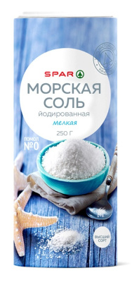 Соль морская мелкая йодированная SPAR 250г туба