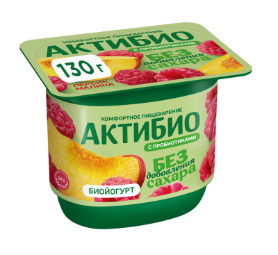 Биойогурт Актибио Персик/Малина б/сахара 3,0% 130г БЗМЖ