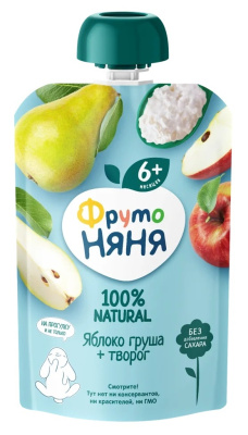 Пюре ФрутоНяня Яблоко/Груша/Творог с 6мес д/п 90г БЗМЖ