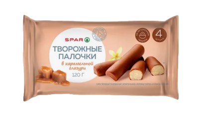 Палочки творожные SPAR в карам глазури/ванилин 16% 120г БЗМЖ
