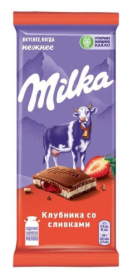 Шоколад Милка молочный клубнично-сливочная начинка 80г