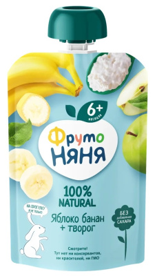 Пюре ФрутоНяня Яблоко/Банан/Творог с 6мес д/п 90г БЗМЖ