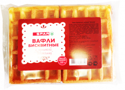 Вафли Бисквитные SPAR с Начинкой Шоколад 130г