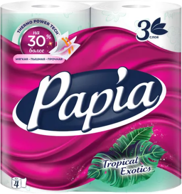 Бумага туалетная Папиа 3-сл 4 рул Тропическая Экзотика