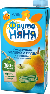 Сок ФрутоНяня Груша/Яблоко с мякотью с 3-х лет т/п 500мл
