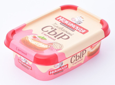 Сыр плавленый Нежинская МФ Ветчина 50% ванночка 180г БЗМЖ